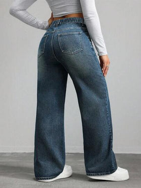 SHEIN ICON جينز كاجوال فضفاض، غسيل فينتاج وساق واسعة