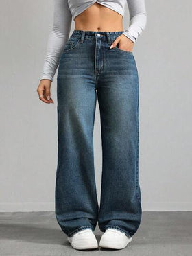 SHEIN ICON جينز كاجوال فضفاض، غسيل فينتاج وساق واسعة