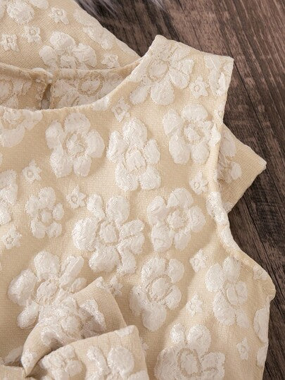 SHEIN Elladie kids طقم جاكار ناعم بفيونكة وتول متدلي بأكمام طويلة وتنورة، للفتاة، للخريف/الشتاء، قطعتان