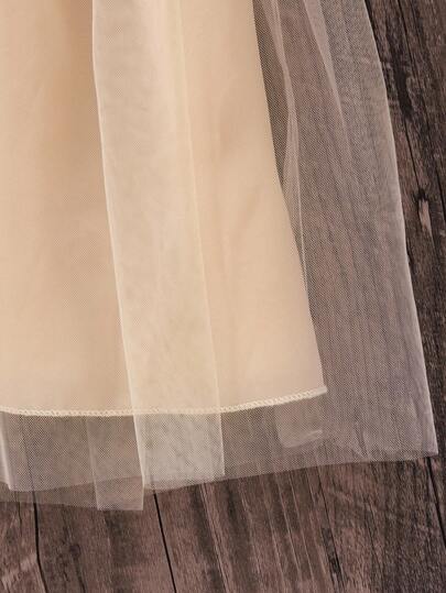 SHEIN Elladie kids طقم جاكار ناعم بفيونكة وتول متدلي بأكمام طويلة وتنورة، للفتاة، للخريف/الشتاء، قطعتان