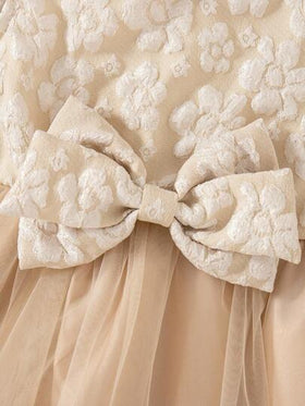 SHEIN Elladie kids طقم جاكار ناعم بفيونكة وتول متدلي بأكمام طويلة وتنورة، للفتاة، للخريف/الشتاء، قطعتان