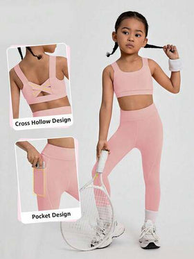 SHEIN ملابس رياضية مرنة للفتيات الصغيرات لتحسين شكل الجسم،مع الاستطالة الحرة و التهوية وامتصاص العرق ،مناسبة للدراجات ،الجري،الرقص الداخلي والتدريب الشامل.