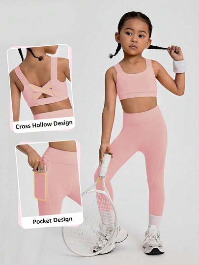 SHEIN ملابس رياضية مرنة للفتيات الصغيرات لتحسين شكل الجسم،مع الاستطالة الحرة و التهوية وامتصاص العرق ،مناسبة للدراجات ،الجري،الرقص الداخلي والتدريب الشامل.