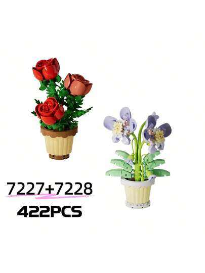 مكعبات بناء زهور صغيرة الحجم في أصص، مكعبات بناء من سلسلة زهور ملونة يمكنك صنعها بنفسك، باقة زخرفية، هدايا لأعياد الميلاد، عيد الأب، عيد الأم، عيد المعلم، المهرجانات، حفلات الزفاف، التخرج