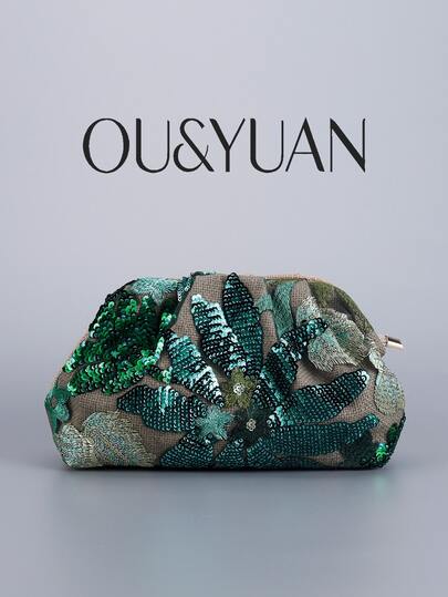 حقيبة كلاتش مطرزة بالترتر الزهري المطوي، حقيبة كلاتش كاجوال للنساء، حقيبة سهرة أنيقة وفاخرة، مناسبة لحفلات العطلات والتنقل (توزيع النمط عشوائي)، حقيبة كلاتش لامعة بالترتر، حقيبة كلاتش أنيقة للموضة النسائية، أخضر، ترتر