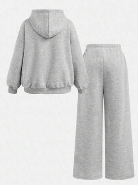 SHEIN مجموعة رياضية كاجوال رمادية للبنات المراهقات، طقم أسلوب رياضي للحرم الجامعي، مناسب للملابس اليومية للأطفال، العودة إلى المدرسة، حفل الافتتاح، الارتداء اليومي، المدرسة، السفر، الرياضة، خريف/شتاء، قطعتان/مجموعة