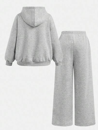 SHEIN مجموعة رياضية كاجوال رمادية للبنات المراهقات، طقم أسلوب رياضي للحرم الجامعي، مناسب للملابس اليومية للأطفال، العودة إلى المدرسة، حفل الافتتاح، الارتداء اليومي، المدرسة، السفر، الرياضة، خريف/شتاء، قطعتان/مجموعة