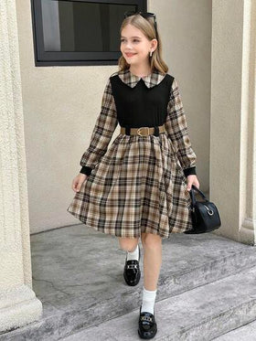 SHEIN فستان كاجوال مريح بنمط مربعات منسوج للفتيات المراهقات
