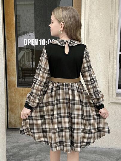 SHEIN فستان كاجوال مريح بنمط مربعات منسوج للفتيات المراهقات