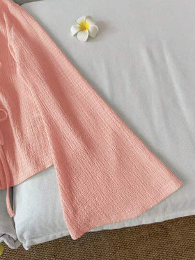 SHEIN LUNE ملابس علوية نسائية كاجوال بأكمام واسعة وربطة أمامية، لون أحادي ملمس، ملابس خريفية بفيونكة، بلوزات محبوكة جميلة، ملابس كوتاجكور، ملابس علوية كنزة كاجوال