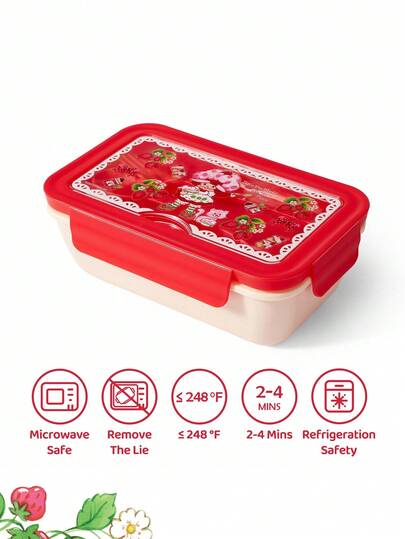 Strawberry Shortcake X SHEIN صندوق غداء للكبار والأطفال - 1100 مل محمول، خفيف الوزن، سهل الحمل مع ملعقة وشوكة، متين، مانع للتسرب