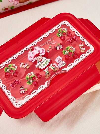 Strawberry Shortcake X SHEIN صندوق غداء للكبار والأطفال - 1100 مل محمول، خفيف الوزن، سهل الحمل مع ملعقة وشوكة، متين، مانع للتسرب