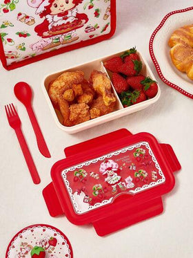 Strawberry Shortcake X SHEIN صندوق غداء للكبار والأطفال - 1100 مل محمول، خفيف الوزن، سهل الحمل مع ملعقة وشوكة، متين، مانع للتسرب