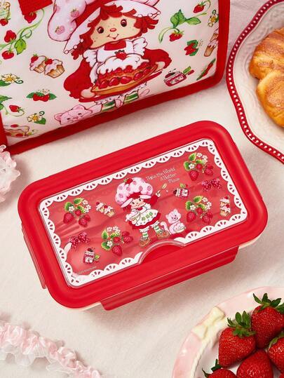 Strawberry Shortcake X SHEIN صندوق غداء للكبار والأطفال - 1100 مل محمول، خفيف الوزن، سهل الحمل مع ملعقة وشوكة، متين، مانع للتسرب