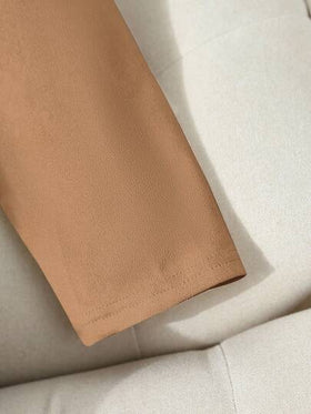 SHEIN PETITE معطف أنيق متوسط الطول من الجلد المدبوغ الصناعي للنساء