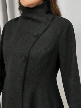 SHEIN Privé معطف أنثوي رمادي أنيق بتصميم غير متماثل من الخط A، مناسب للخروجات البسيطة والمناسبات الأنيقة في فصل الشتاء