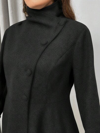 SHEIN Privé معطف أنثوي رمادي أنيق بتصميم غير متماثل من الخط A، مناسب للخروجات البسيطة والمناسبات الأنيقة في فصل الشتاء