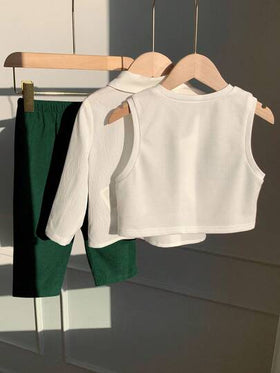 SHEIN 3 قطع ملابس للأطفال الصبيان تشمل صدرية أرجايل كاجوال، قميص أبيض، وبنطلون أزرق كاجوال، مناسبة لحفلات عيد الميلاد، الحفلات المسائية، المناسبات، حفلات استقبال المولود الجديد، المعمودية، واحتفالات عيد الميلاد الأول