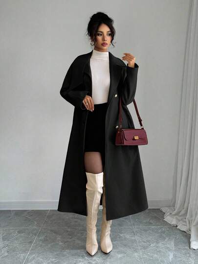 Elenzga معطف صوفي أنيق بأزرار مزدوجة للنساء، موضة للتنقل، خريف/شتاء