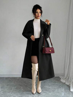 Elenzga معطف صوفي أنيق بأزرار مزدوجة للنساء، موضة للتنقل، خريف/شتاء