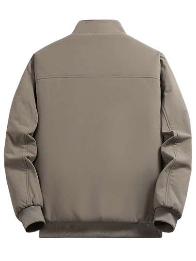 1 قطعة جاكيت قطنية مبطنة بياقة عالية للرجال، ملابس خارجية مريحة وعملية للخريف/الشتاء