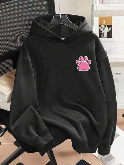 قميص رياضي كاجوال بغطاء رأس مزين بطبعة أثر أرنب لفتاة مراهقة، مناسب للارتداء في الربيع والخريف، مناسب للطلاب للارتداء أثناء التسوق أو السفر أو حضور الحفلات.