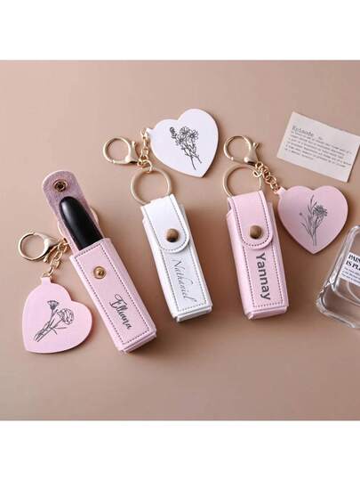 حامل أحمر الشفاه المخصص مع مرآة، حقيبة أحمر الشفاه المخصصة باسم، هدية لوصيفة العروس، هدية عيد الحب