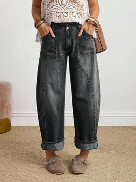 SHEIN Tall جينز جينز كاجوال يومي للنساء مع جيوب وأزرار