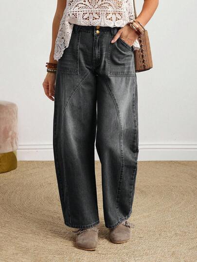 SHEIN Tall جينز جينز كاجوال يومي للنساء مع جيوب وأزرار