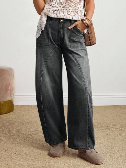 SHEIN Tall جينز جينز كاجوال يومي للنساء مع جيوب وأزرار