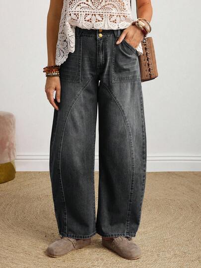 SHEIN Tall جينز جينز كاجوال يومي للنساء مع جيوب وأزرار