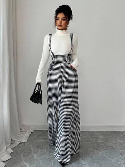 Elenzga جمبسوت نسائية بحزام هندسي الشكل وساق مستقيمة