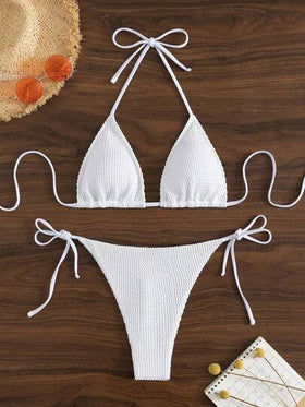 SHEIN Swim محكم رسن مثلث حمالة صدر & ربطة جانبي سلسلة V. لباس قيعان 2قطع بدلة سباحة