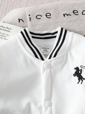 SHEIN Playful Pals جاكيت قصيرة مقلمة وبنطلون رياضي للأطفال الصبيان