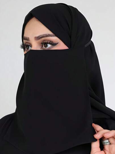 قطعة واحدة من الحجاب الشيفون الناعم ذو اللون الأحادي للنساء، حجاب محافظ عربي بشريط مطاطي ذو لون أحادي، مناسب للاستخدام اليومي مع الفستان