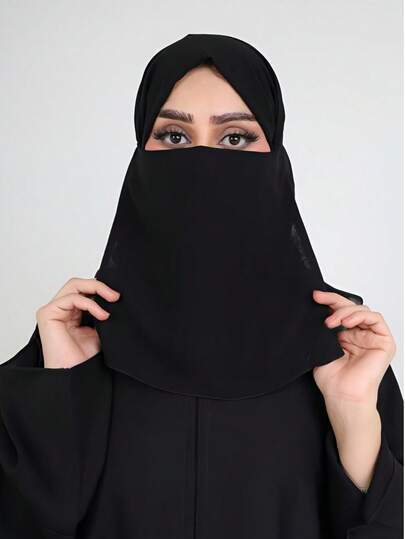 قطعة واحدة من الحجاب الشيفون الناعم ذو اللون الأحادي للنساء، حجاب محافظ عربي بشريط مطاطي ذو لون أحادي، مناسب للاستخدام اليومي مع الفستان