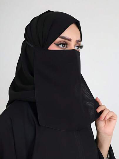 قطعة واحدة من الحجاب الشيفون الناعم ذو اللون الأحادي للنساء، حجاب محافظ عربي بشريط مطاطي ذو لون أحادي، مناسب للاستخدام اليومي مع الفستان