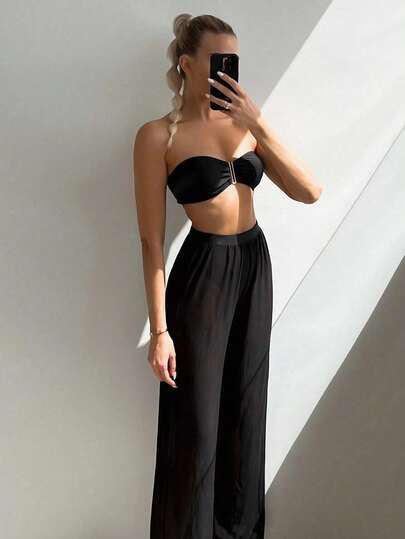 SHEIN Swim ملابس سباحة بيكيني صدري بسيط سروال بالغطاء