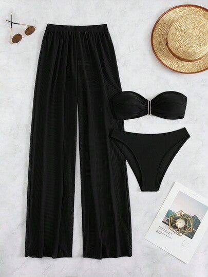 SHEIN Swim ملابس سباحة بيكيني صدري بسيط سروال بالغطاء