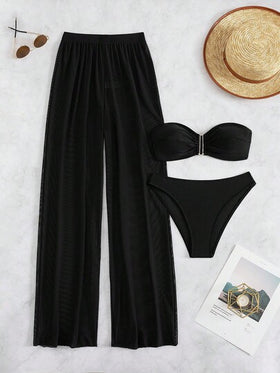 SHEIN Swim ملابس سباحة بيكيني صدري بسيط سروال بالغطاء
