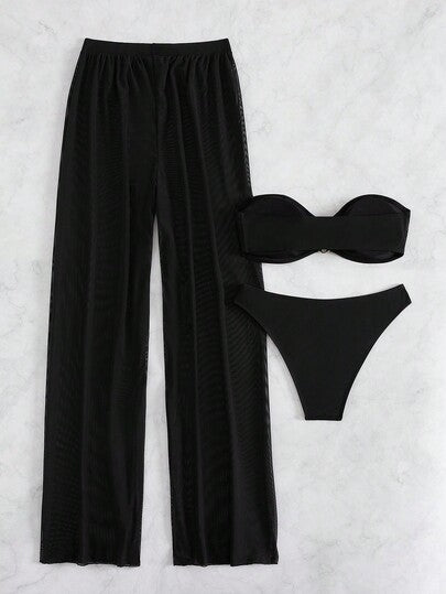 SHEIN Swim ملابس سباحة بيكيني صدري بسيط سروال بالغطاء