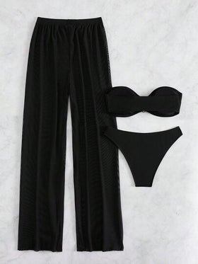 SHEIN Swim ملابس سباحة بيكيني صدري بسيط سروال بالغطاء