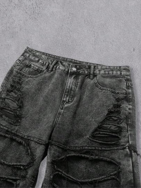 Manfinity Denimwave بنطلون جينز رجالي كاجوال ممزق مهترئ الحافة باللونين الأسود والرمادي، هدية عيد مثالية للحبيب والزوج