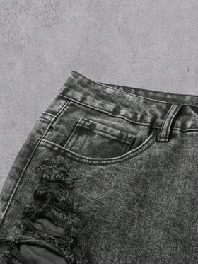 Manfinity Denimwave بنطلون جينز رجالي كاجوال ممزق مهترئ الحافة باللونين الأسود والرمادي، هدية عيد مثالية للحبيب والزوج