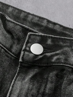 Manfinity Denimwave بنطلون جينز رجالي كاجوال ممزق مهترئ الحافة باللونين الأسود والرمادي، هدية عيد مثالية للحبيب والزوج