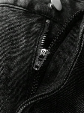 Manfinity Denimwave بنطلون جينز رجالي كاجوال ممزق مهترئ الحافة باللونين الأسود والرمادي، هدية عيد مثالية للحبيب والزوج
