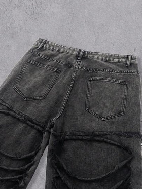 Manfinity Denimwave بنطلون جينز رجالي كاجوال ممزق مهترئ الحافة باللونين الأسود والرمادي، هدية عيد مثالية للحبيب والزوج