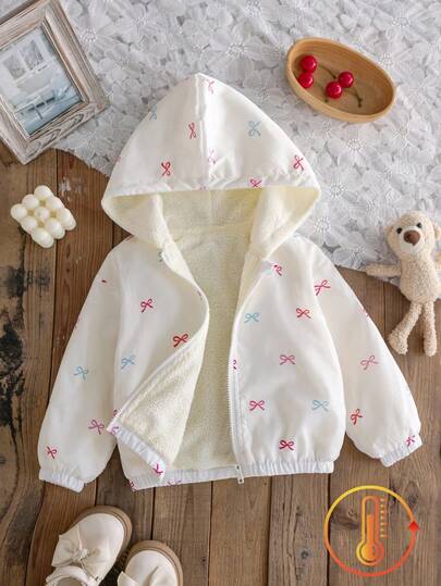Elladie kids 1 قطعة جاكيت كاجوال مبطنة حرارياً بطبعة فراشة للفتاة الصغيرة باللون المشمشي، مناسبة للارتداء اليومي في المدرسة الابتدائية، تصميم أكمام طويلة، بطراز أكاديمي حلو، يمكن ارتداؤها كملابس خارجية أو قميص، مناسبة للخريف/الشتاء