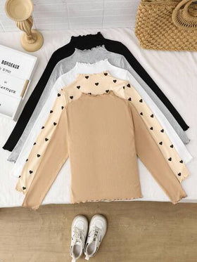 SHEIN قمصان داخلية طويلة الأكمام محبوكة بخامة مرنة ذات لون أحادي للفتيات المراهقات، مناسبة للارتداء اليومي والمدرسي في فصلي الخريف والشتاء، ضرورية وعملية، تناسب الأم والابنة