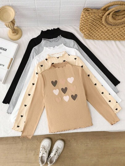 SHEIN قمصان داخلية طويلة الأكمام محبوكة بخامة مرنة ذات لون أحادي للفتيات المراهقات، مناسبة للارتداء اليومي والمدرسي في فصلي الخريف والشتاء، ضرورية وعملية، تناسب الأم والابنة